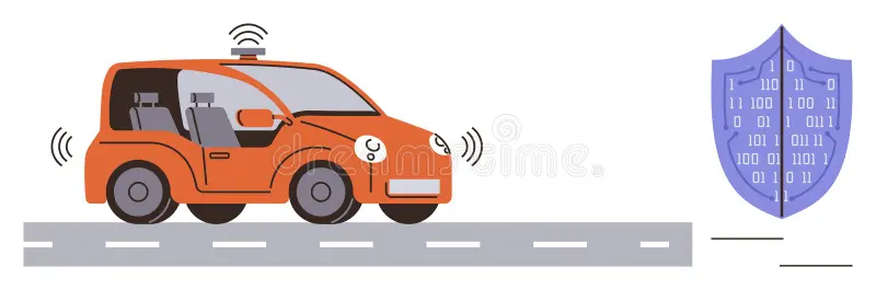 Illustration of a car being protected by a digital shield